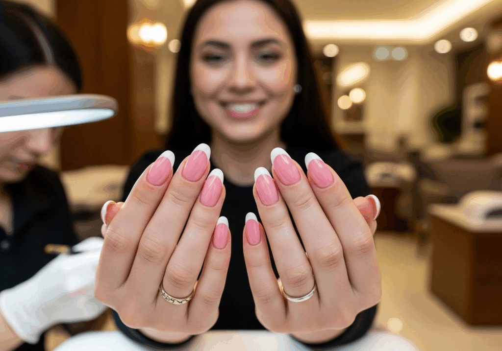 pink and white gel nails at Gateway Nail Salon Wayne