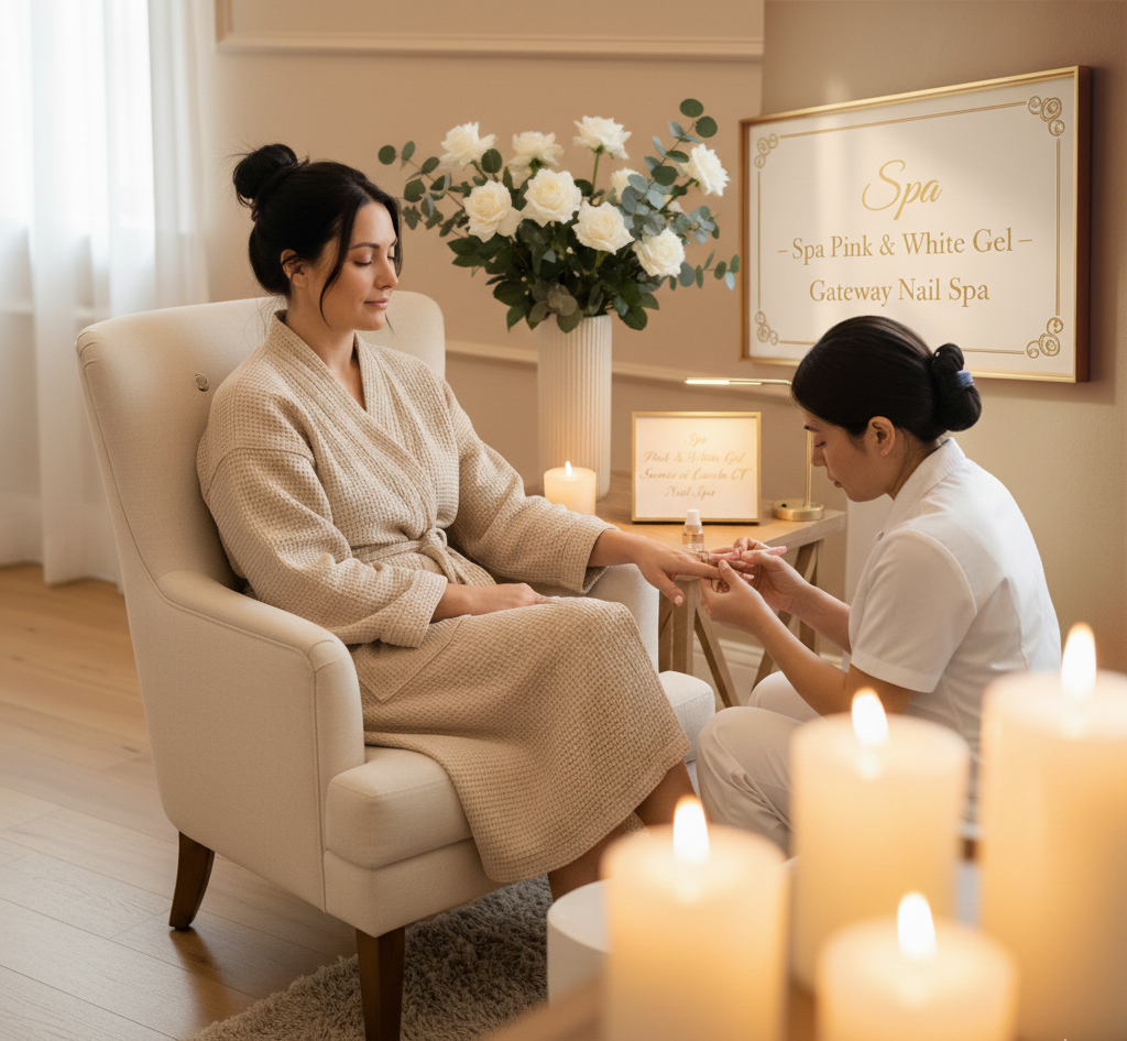 Relaxing Spa Pink and White Gel – Gateway Nail Salon Wayne